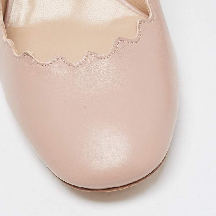 Pre Owned  Chloe Dusty Pink Leather Scalloped Block Heel Pumps Size 40