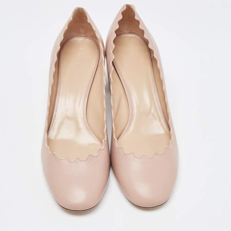 Pre Owned  Chloe Dusty Pink Leather Scalloped Block Heel Pumps Size 40