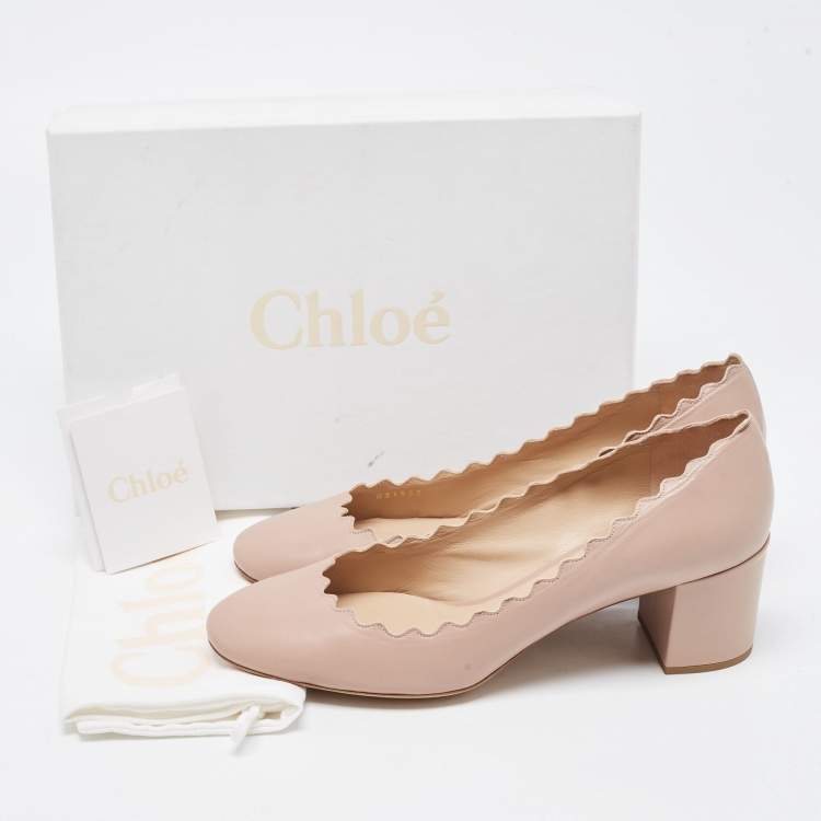 Pre Owned  Chloe Dusty Pink Leather Scalloped Block Heel Pumps Size 40