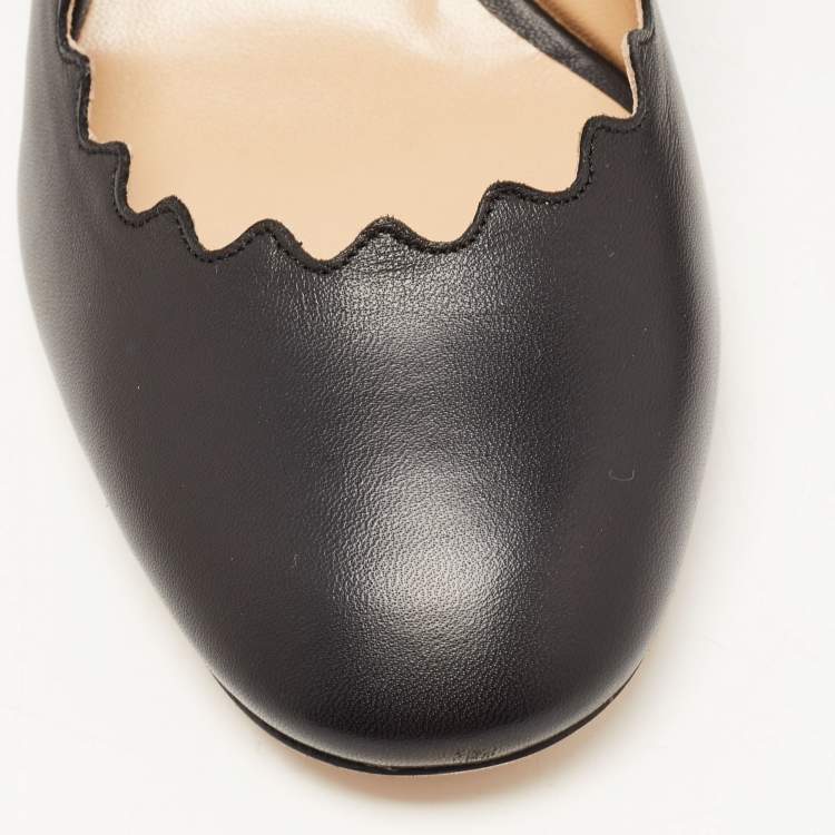 Pre Owned Chloe Black Leather Scalloped Block Heel Pumps Size 40