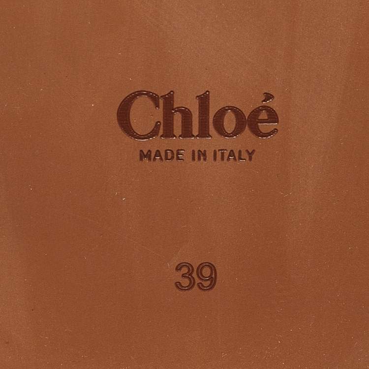 Pre Owned Chloe Brown/Beige Leather and Woven Raffia Woody Flat Slides Size 39