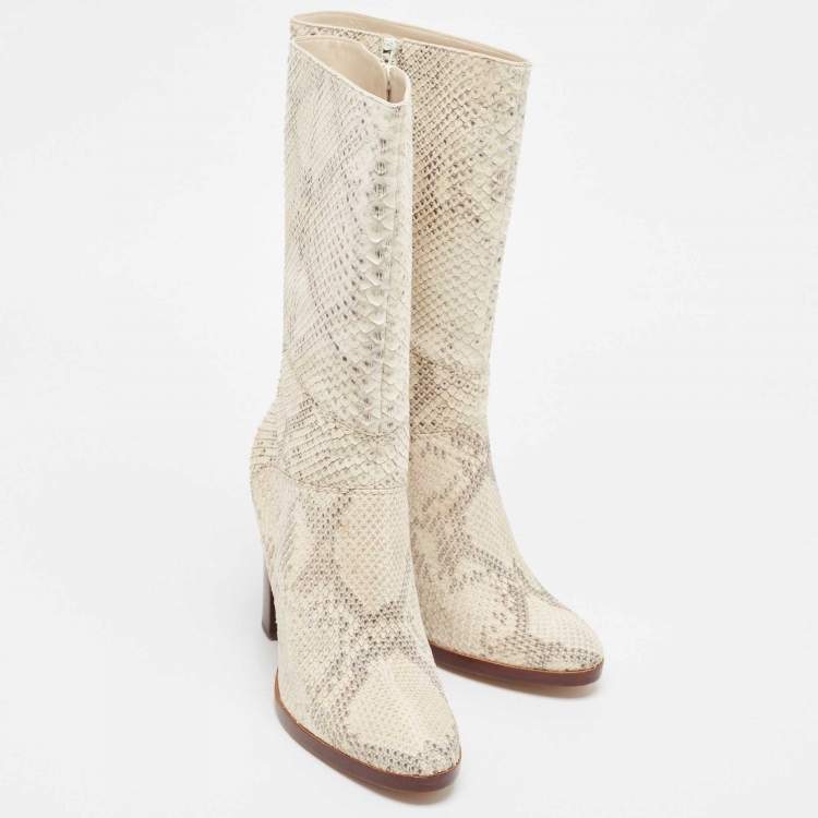 Pre Owned Chloé Two Tone Python Leather Adelie Mid Calf Boots Size 41.5 