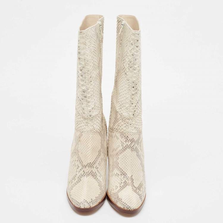 Pre Owned Chloé Two Tone Python Leather Adelie Mid Calf Boots Size 41.5 