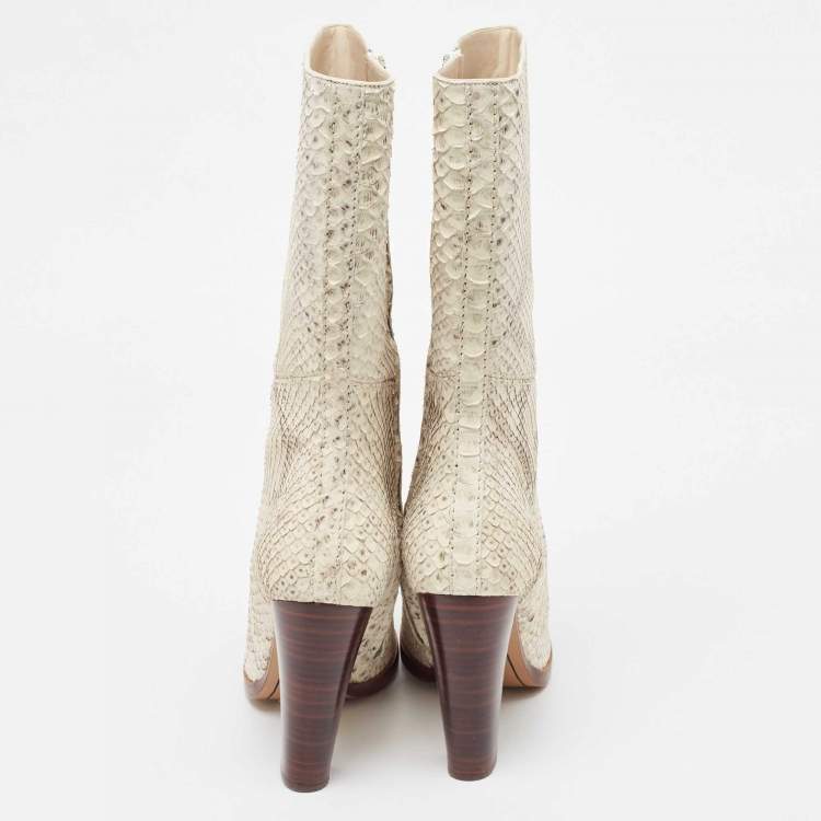 Pre Owned Chloé Two Tone Python Leather Adelie Mid Calf Boots Size 41.5 