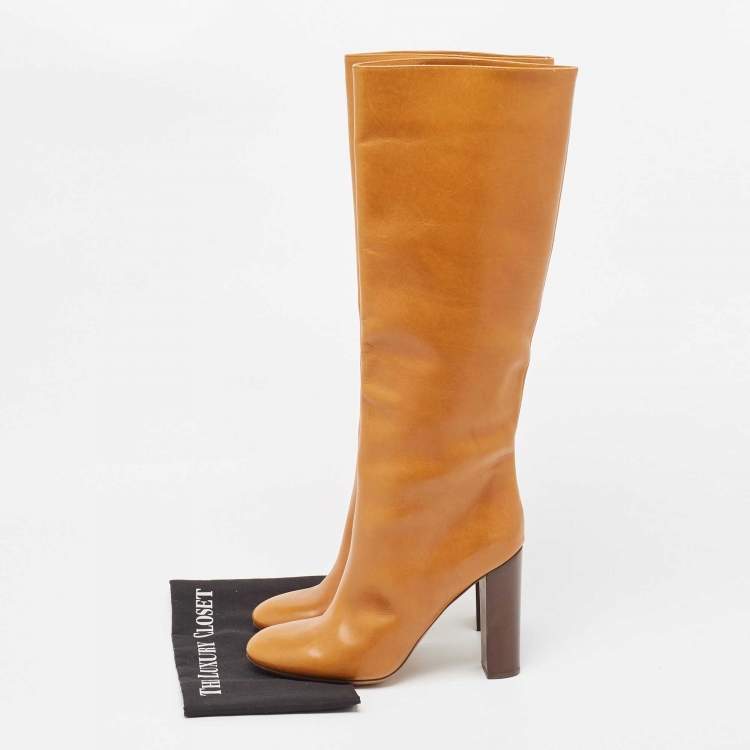 Pre Owned Chloe Brown Leather Knee Length Boots Size 41