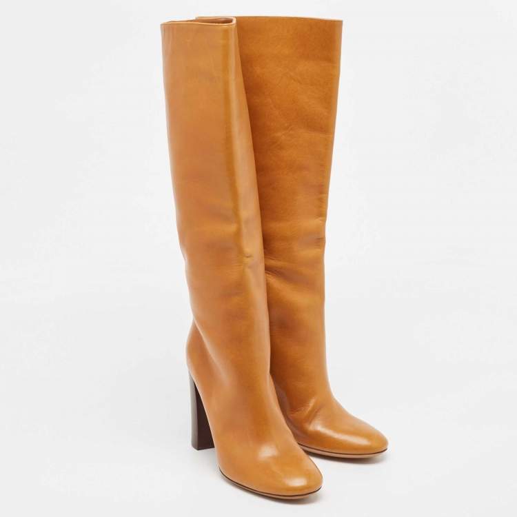 Pre Owned Chloe Brown Leather Knee Length Boots Size 41
