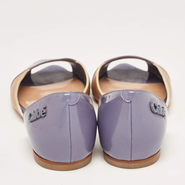 Pre Owned Chloé Blue/Brown Leather Open Toe D'orsay Flats Size 38
