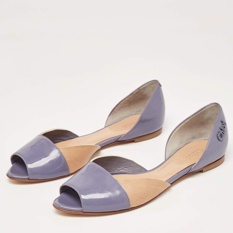 Pre Owned Chloé Blue/Brown Leather Open Toe D'orsay Flats Size 38