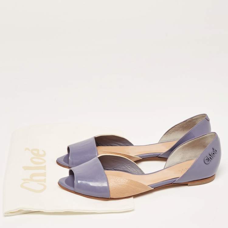 Pre Owned Chloé Blue/Brown Leather Open Toe D'orsay Flats Size 38