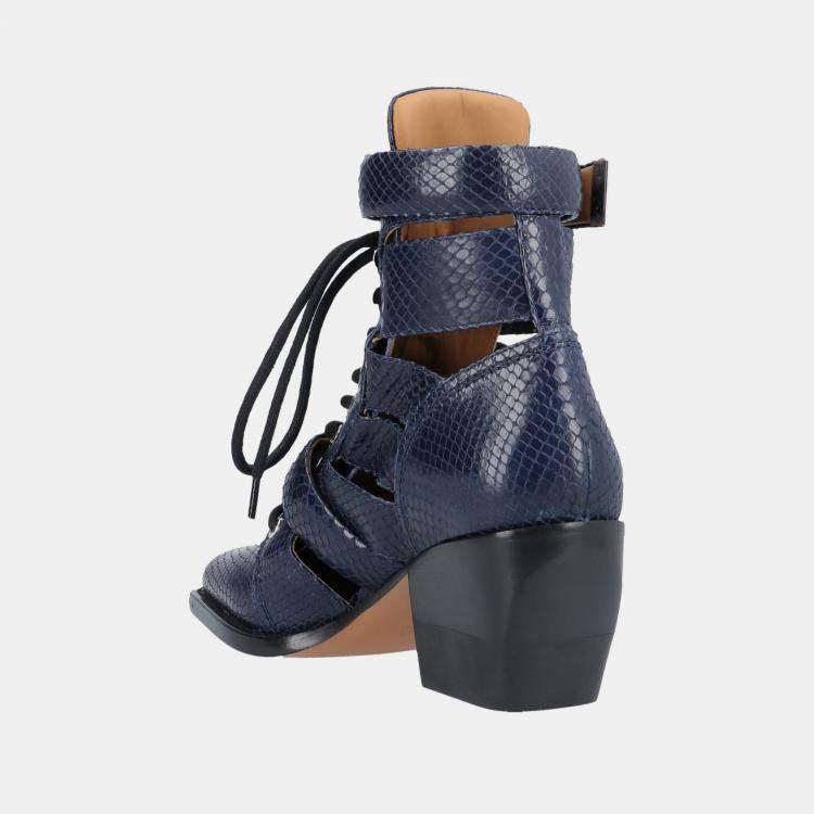 Pre Owned Chloe Snakeskin Embossed Leather Ankle Boots 37