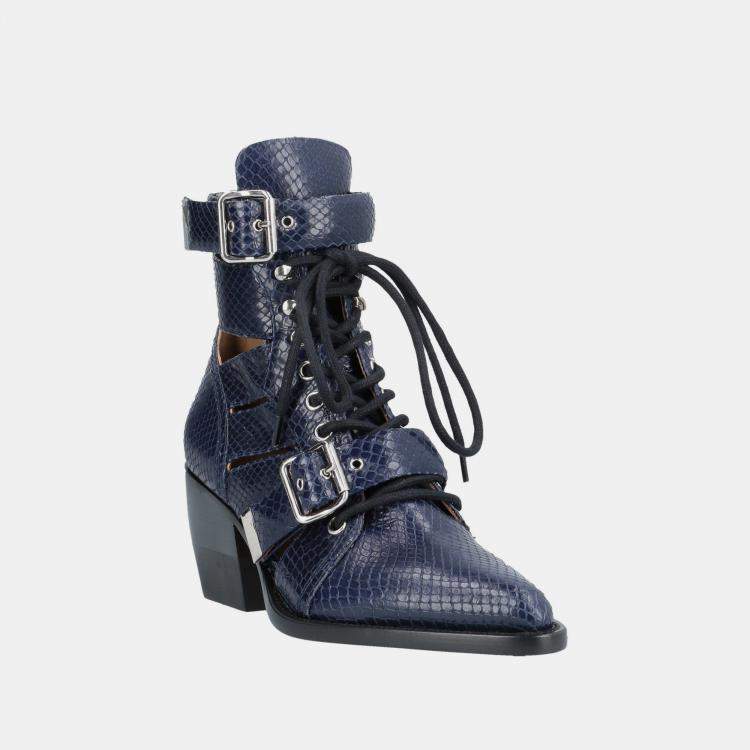 Pre Owned Chloe Snakeskin Embossed Leather Ankle Boots 37