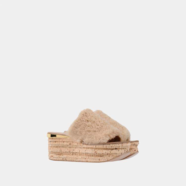 Pre Owned Chloe Shearling Wedge Slide Sandals 38