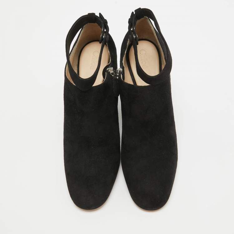 Pre Owned Chloe Black Suede Zip Up Booties Size 39.5   