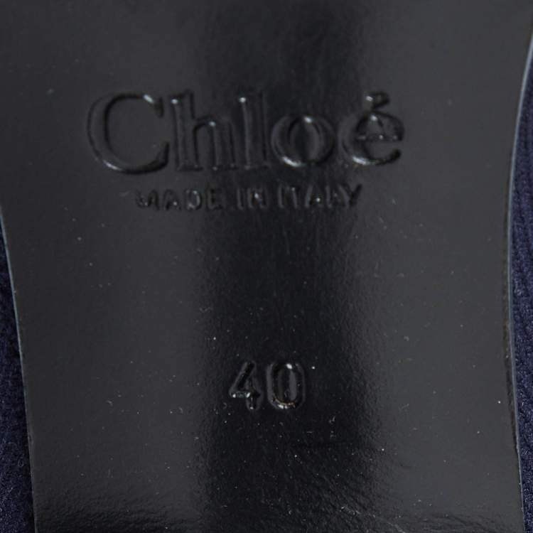 Pre Owned Chloe Blue Knit Fabric Tracey Mid Calf Boots Size 40