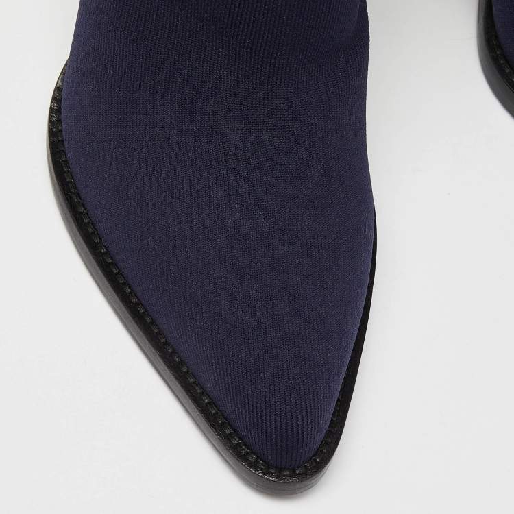 Pre Owned Chloe Blue Knit Fabric Tracey Mid Calf Boots Size 40