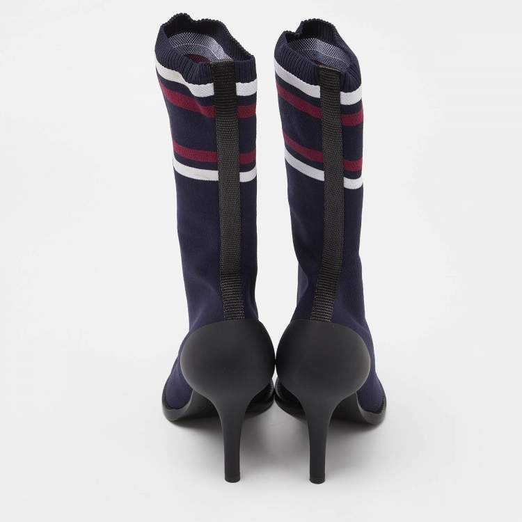 Pre Owned Chloe Blue Knit Fabric Tracey Mid Calf Boots Size 40