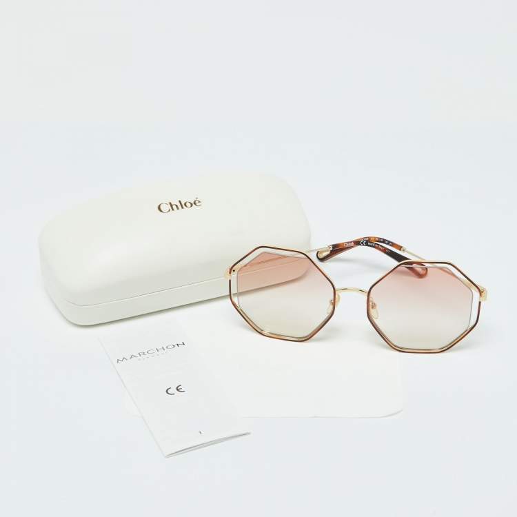 Pre Owned Chloe Gold Tone/Pink Gradient CE132S Poppy Octagonal Sunglasses