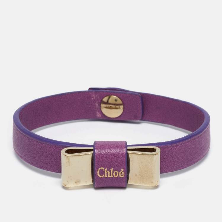 Pre Owned Chloe Bow Leather Gold Tone Bracelet