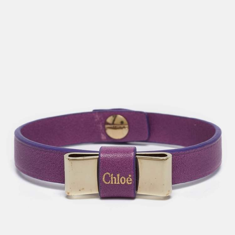 Pre Owned Chloe Bow Leather Gold Tone Bracelet
