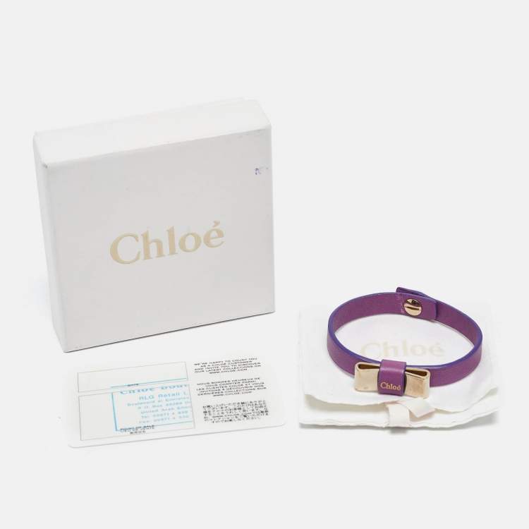 Pre Owned Chloe Bow Leather Gold Tone Bracelet