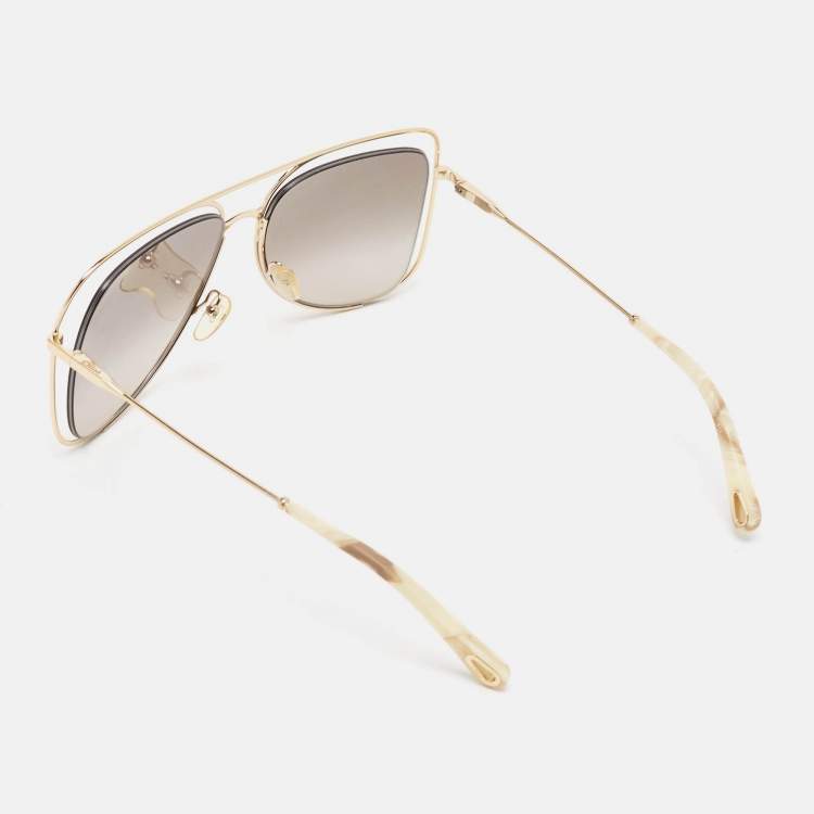 Pre Owned Chloe Gold Tone Gradient CE130S Poppy Oversized Sunglasses