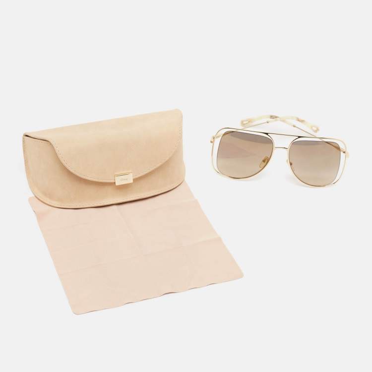 Pre Owned Chloe Gold Tone Gradient CE130S Poppy Oversized Sunglasses