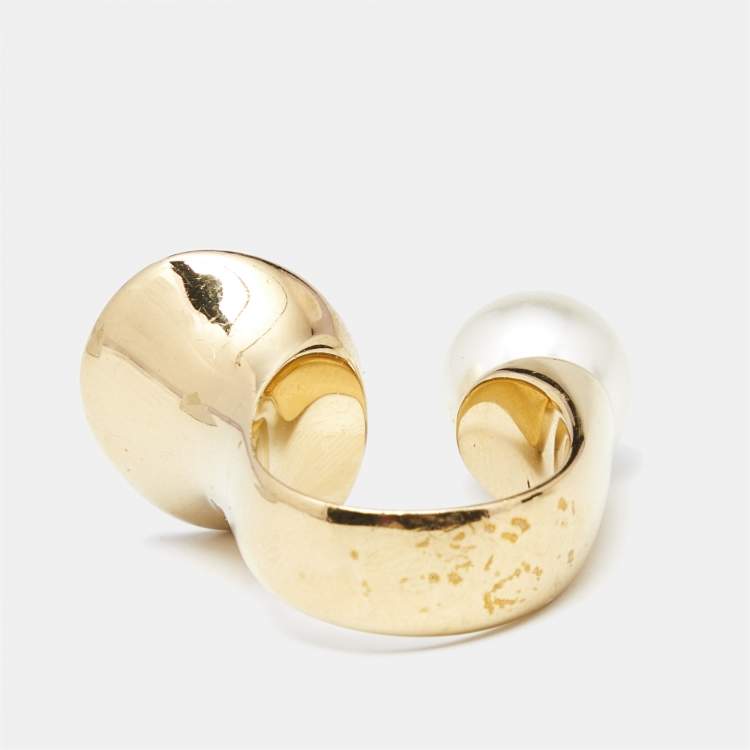 Pre Owned Chloé Darcey Faux Pearl Gold Tone Ring Size 57