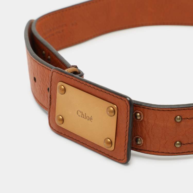 Pre Owned Chloe Tan Leather Buckle Belt 80CM