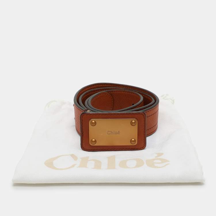 Pre Owned Chloe Tan Leather Buckle Belt 80CM