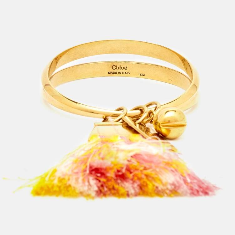 Pre Owned Chloe Gold  Tone Pink/Yellow Fringe Bracelet S/M