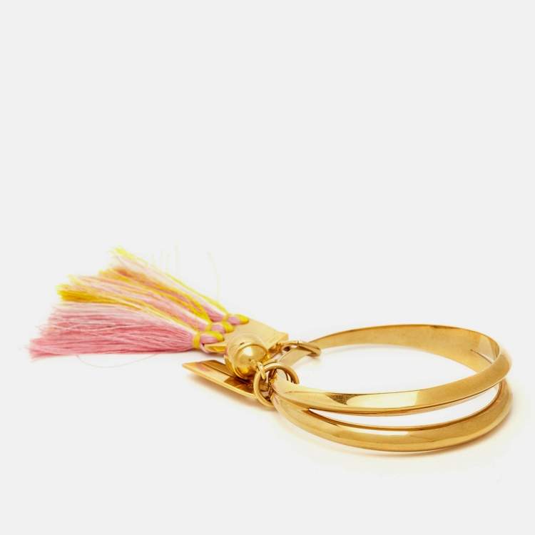 Pre Owned Chloe Gold  Tone Pink/Yellow Fringe Bracelet S/M