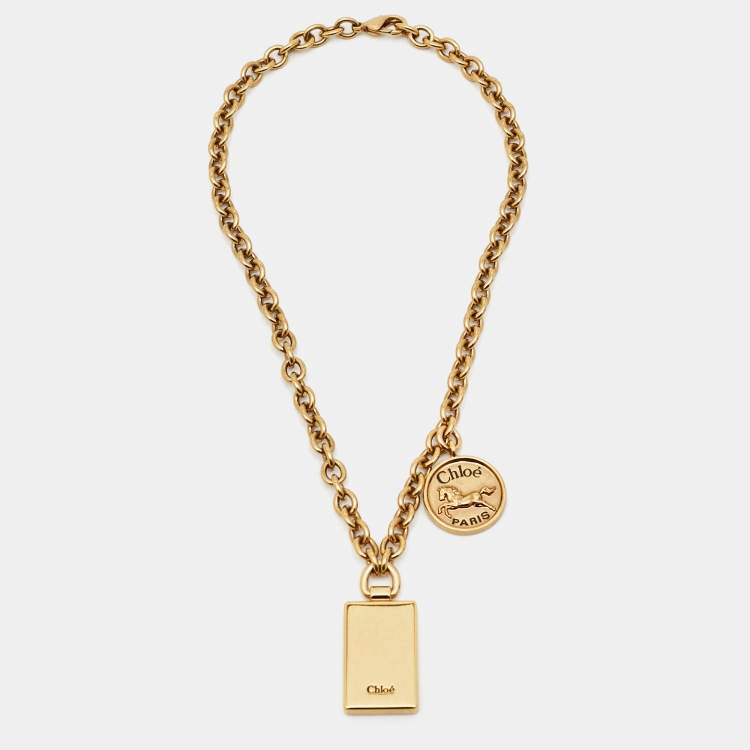 Pre Owned Chloe  Gold Tone Charms Choker Necklace