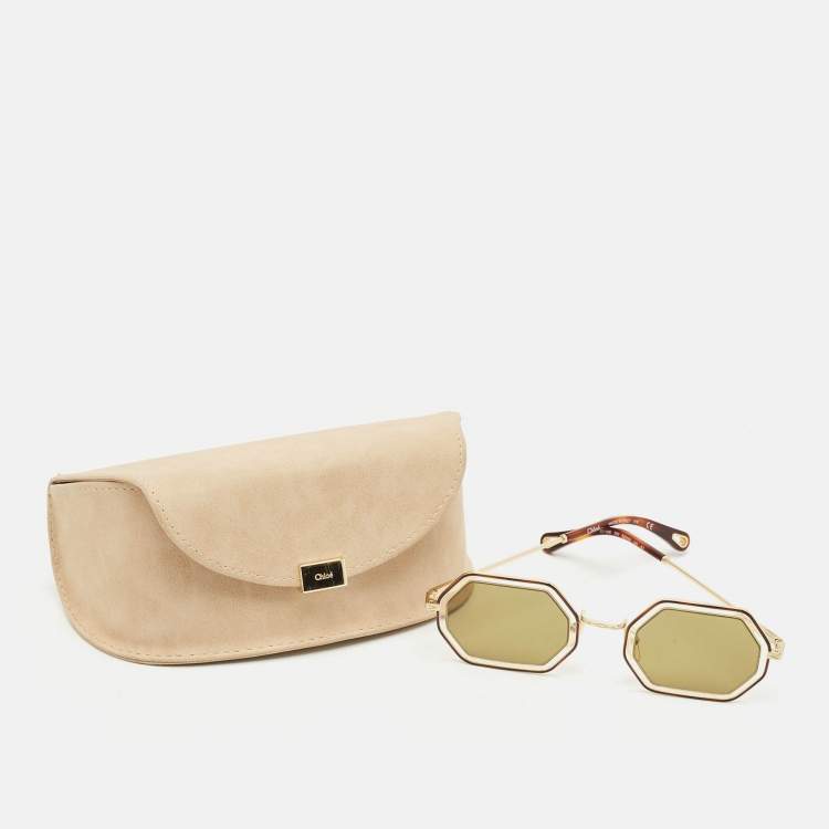 Pre Owned Chloe Brown/Gold CE146S Tally Geometric Sunglasses
