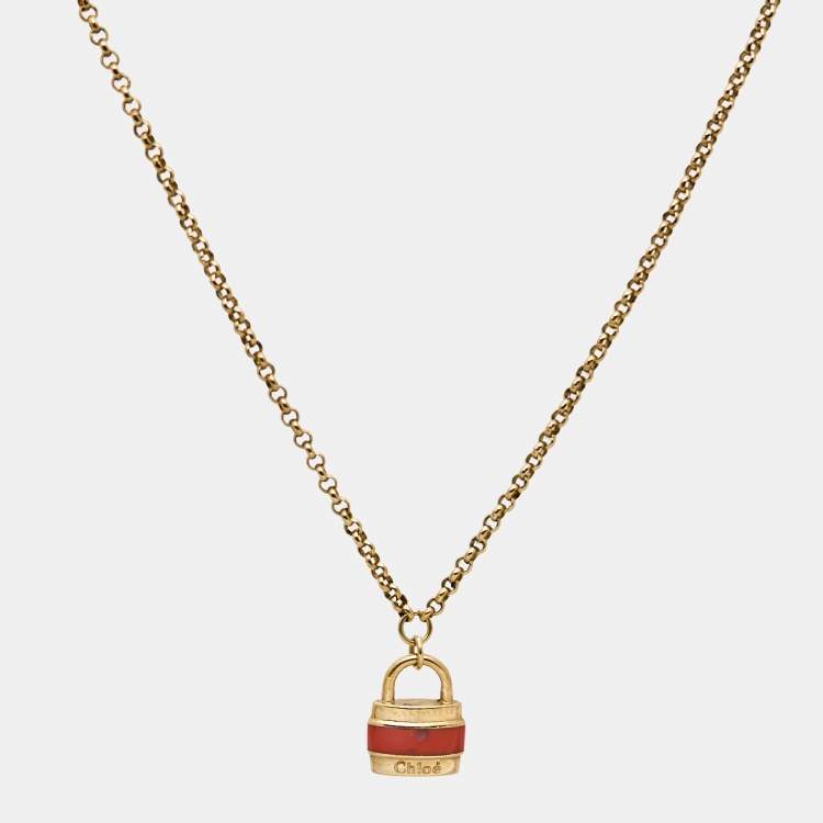 Pre Owned Chloé Bag Enamel Gold Tone Necklace