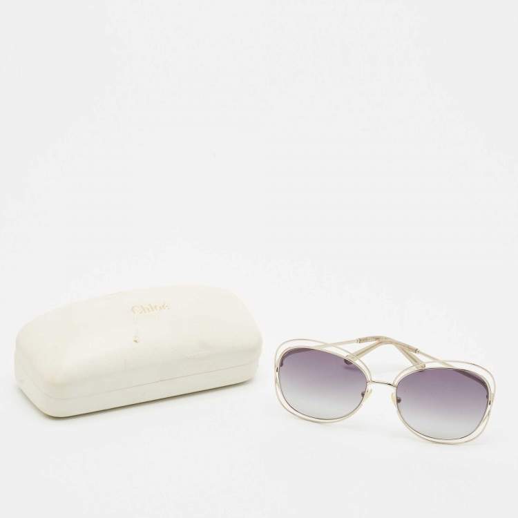 Pre Owned Chloe Grey/Gold Gradient CE119S Frame Oversized Sunglasses