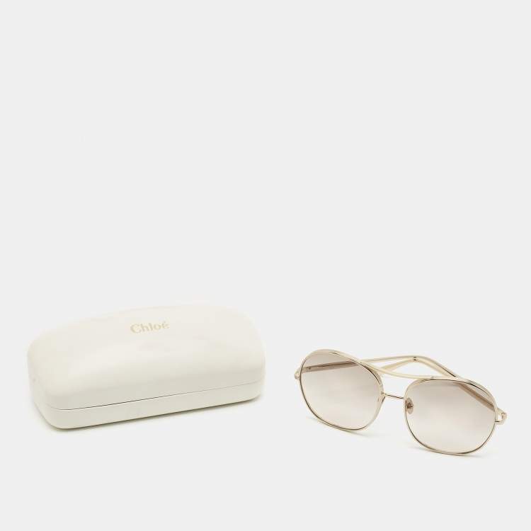 مملوكة مسبقًا Chloe Gold Tone/Beige Gradient CE128S Nola Oversized Sunglasses