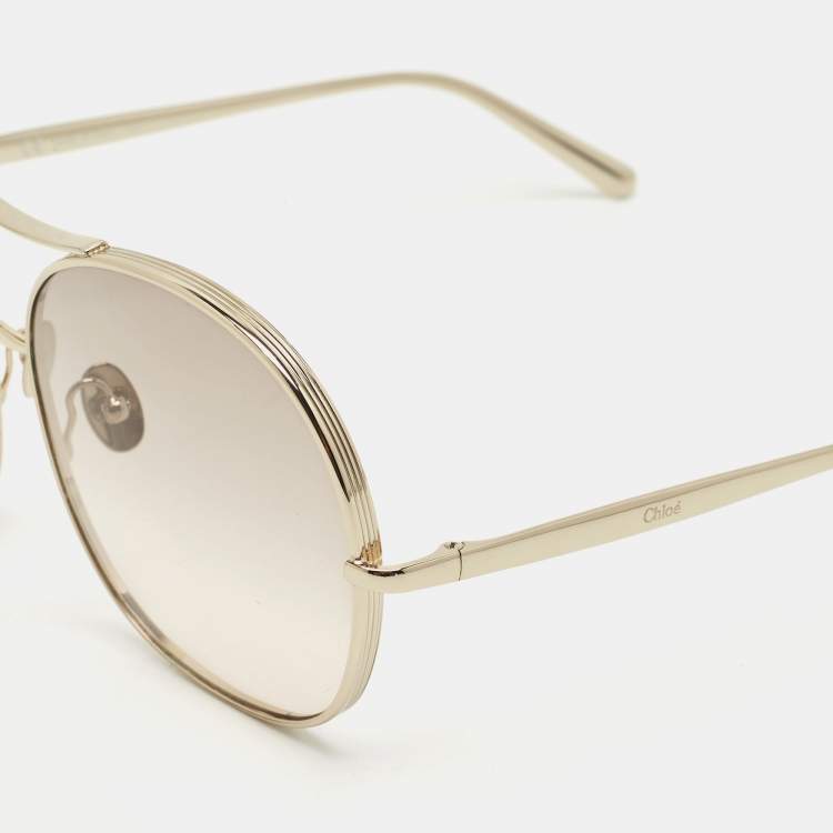 مملوكة مسبقًا Chloe Gold Tone/Beige Gradient CE128S Nola Oversized Sunglasses