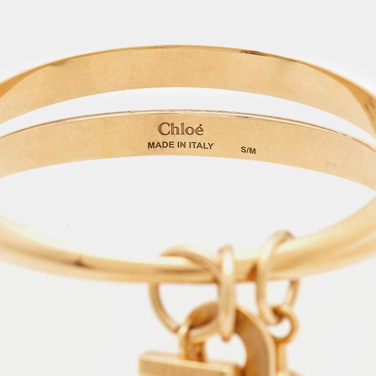 Pre Owned Chloé Janis Pink Yellow Fringe Charm Gold Tone Bangle Bracelet S/M