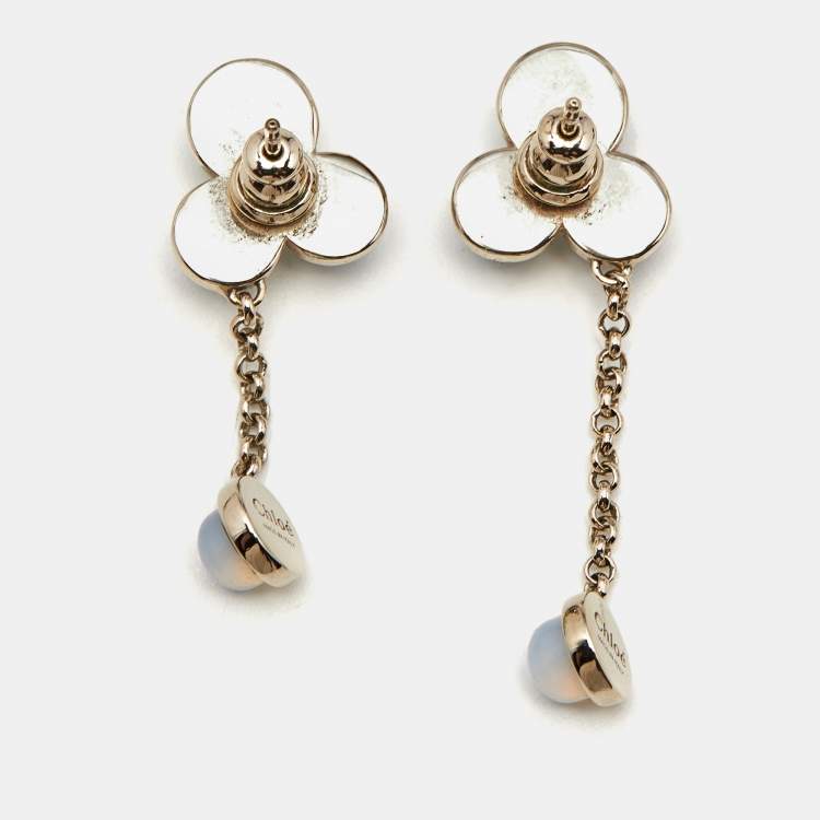 Pre Owned Chloé Moonstone Amazonite Gold Tone Drop Earring