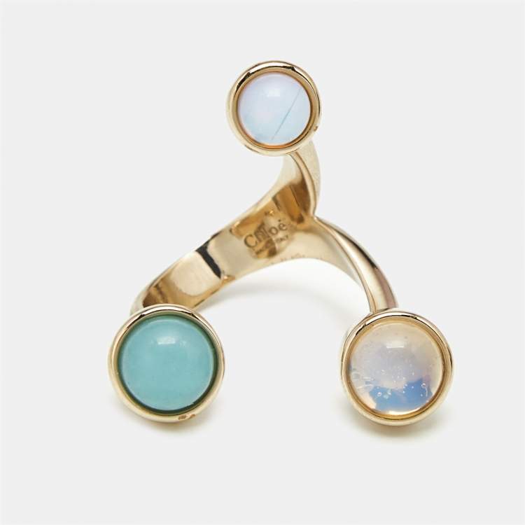 Pre Owned Chloé  Zodiac Moonstone Amazonite Gold Tone Ring Size 55