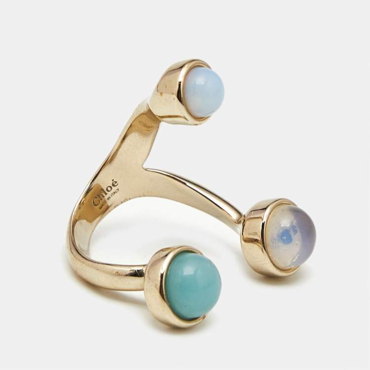 Pre Owned Chloé  Zodiac Moonstone Amazonite Gold Tone Ring Size 55