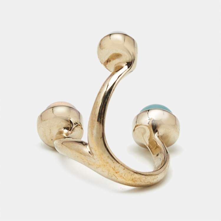 Pre Owned Chloé  Zodiac Moonstone Amazonite Gold Tone Ring Size 55