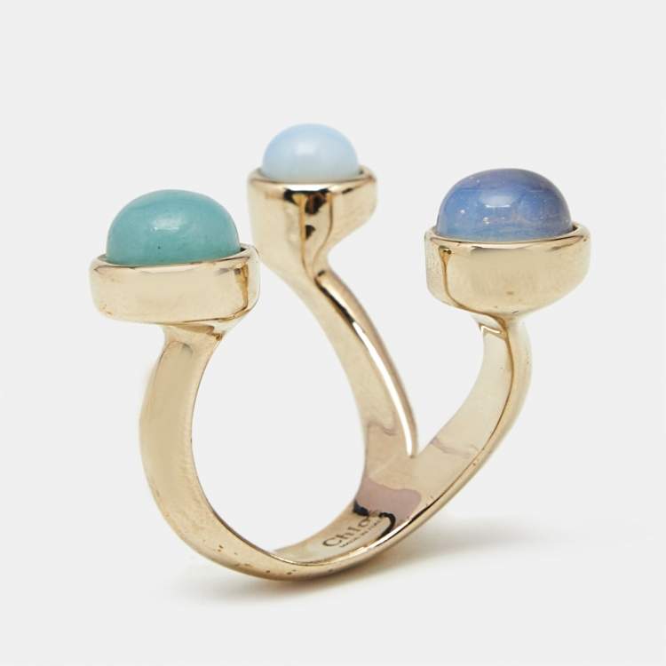 Pre Owned Chloé  Zodiac Moonstone Amazonite Gold Tone Ring Size 55