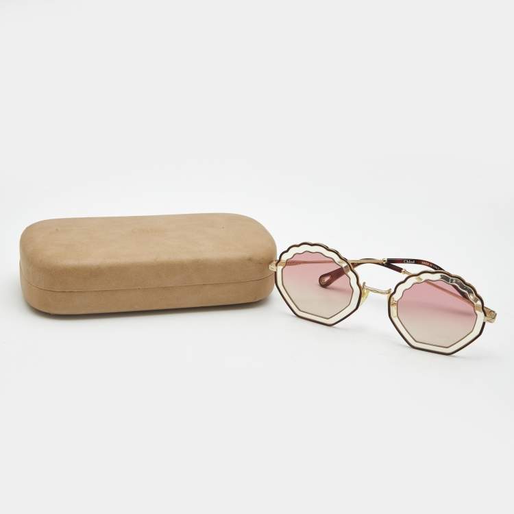 مملوكة مسبقًا Chloe Pink Gradient CE147S Scalloped Round Sunglasses
