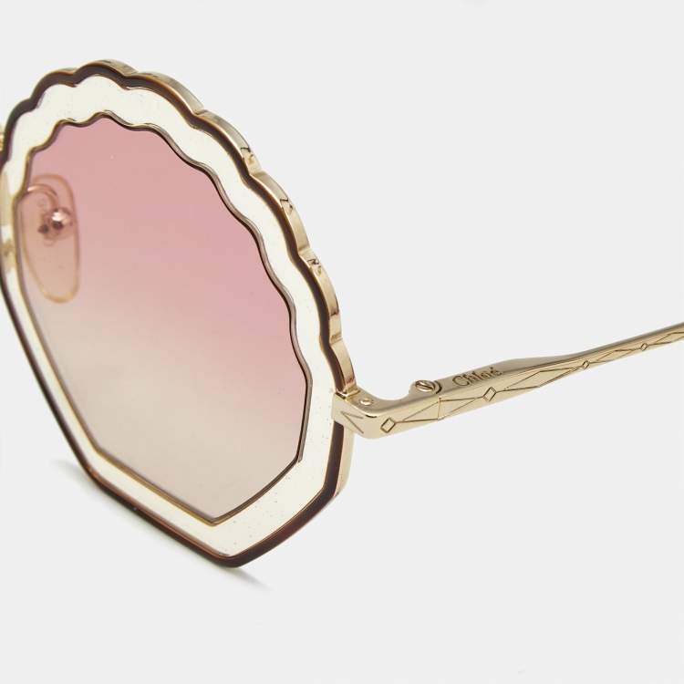 مملوكة مسبقًا Chloe Pink Gradient CE147S Scalloped Round Sunglasses