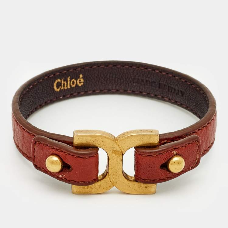 Pre Owned Chloé Leather Gold Tone Bracelet
