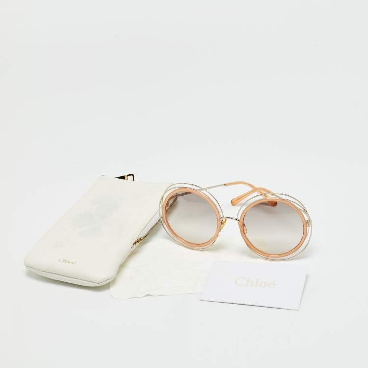 Pre Owned Chloe Brown/Gold Tone Gradient CE120S Carlina Round Sunglasses