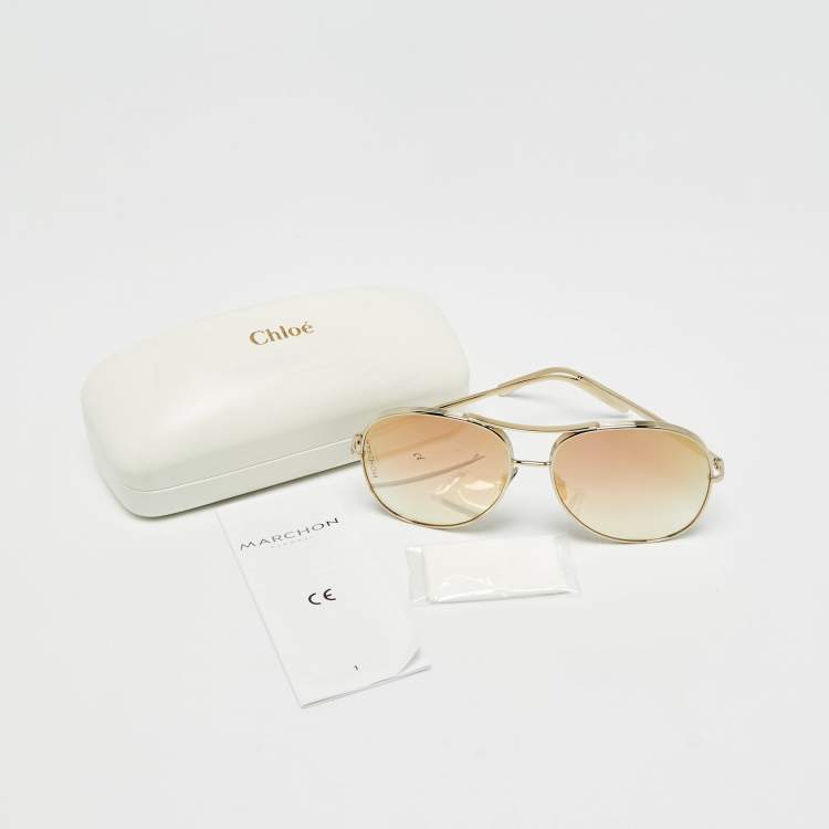 Pre Owned Chloé Gold Gradient CE127S Aviator Sunglasses