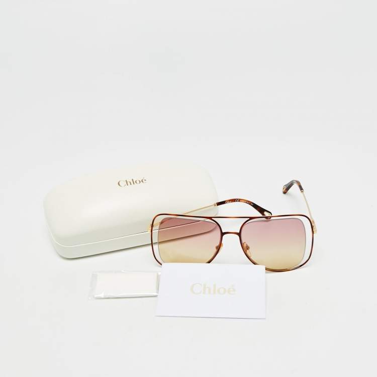 مملوكة مسبقًا Chloé Pink/Gold Tone Gradient CE130S Frame Square Sunglasses