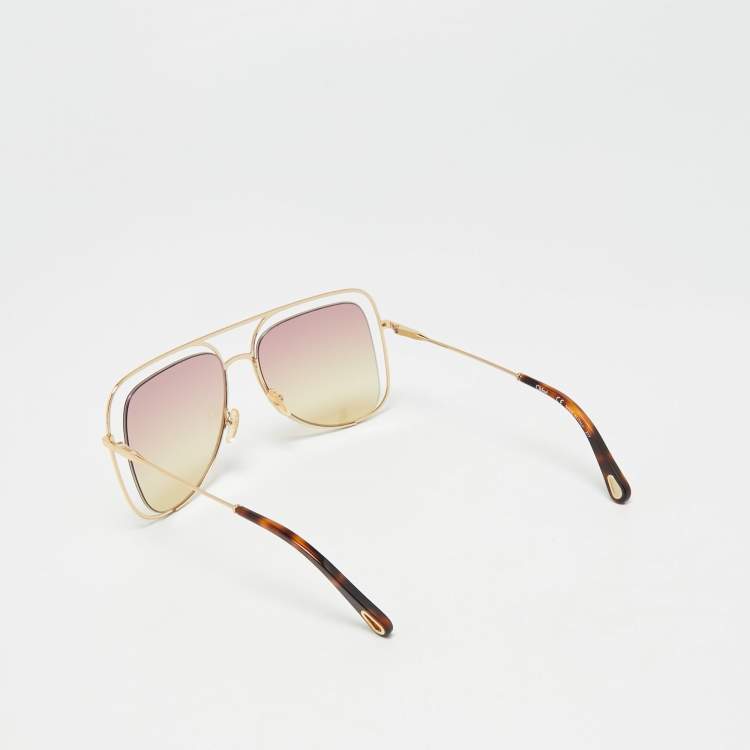 مملوكة مسبقًا Chloé Pink/Gold Tone Gradient CE130S Frame Square Sunglasses